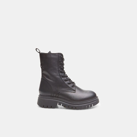 Botas Militares De Piel Con Suela Dentada, Negro Botas Militares De Piel Con Suela Dentada, Negro